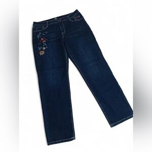 St. John's Bay Dark Blue Straight Leg Jeans with Floral Embroidery